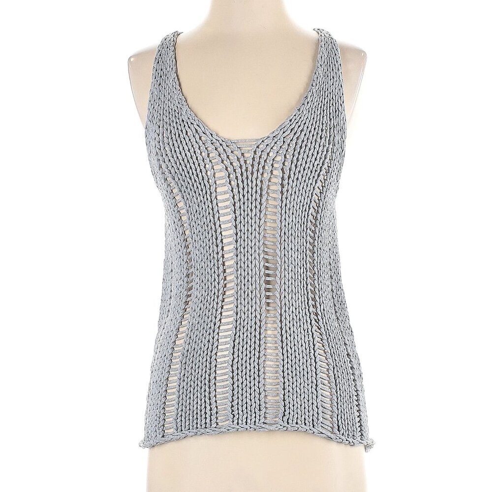 Eileen Fisher Light Gray Open-Weave Scoop Tank